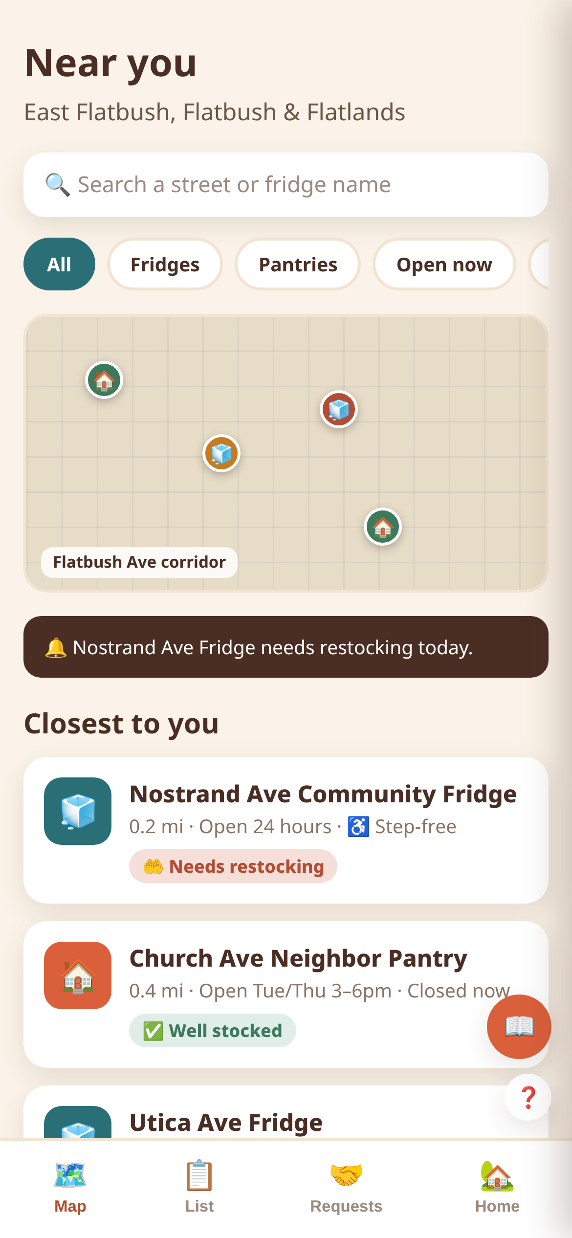 FridgeFind app — Live map screen